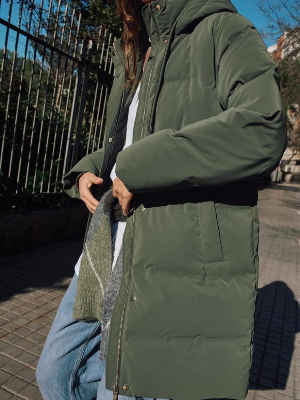 ZARA Windproof Rubberized Semi Long Anorak Khaki Insulated Coat Large NWT Winter
